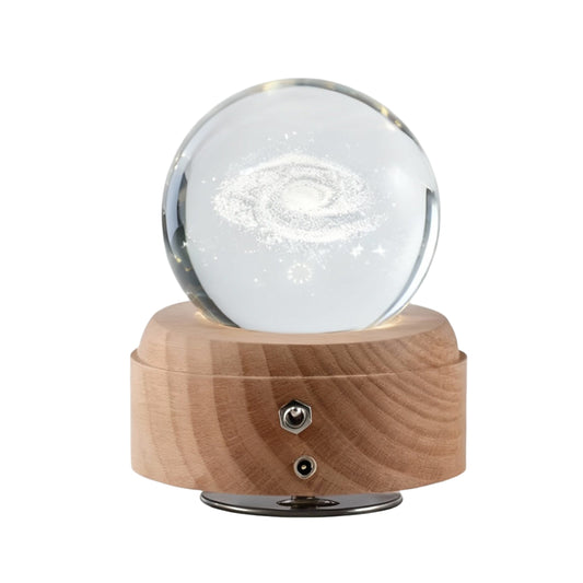 Ma Boîte Enchantée – Boîte à musique galaxie en cristal et bois de hêtre