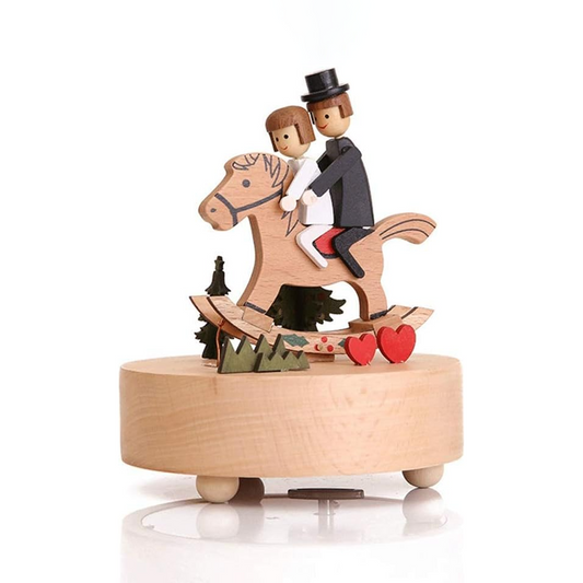 Ma Boîte Enchantée – Boîte à musique Mariés à cheval en bois de hêtre