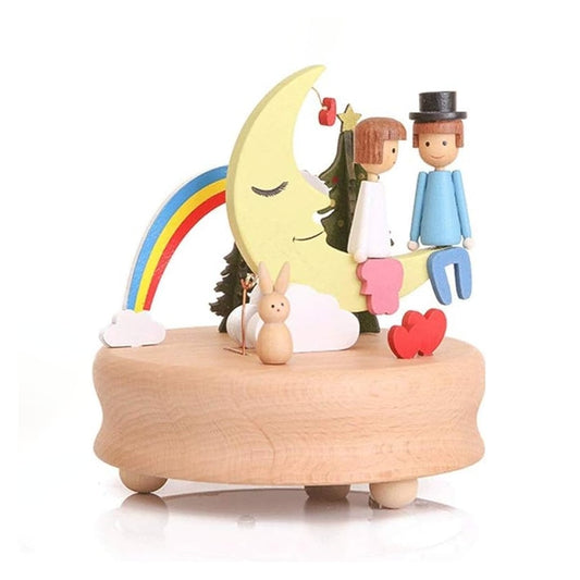 Ma Boîte Enchantée – Boîte à musique Lune et amoureux en bois de hêtre