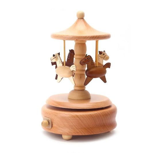 Ma Boîte Enchantée – Boîte à musique Carrousel chevaux en bois de hêtre
